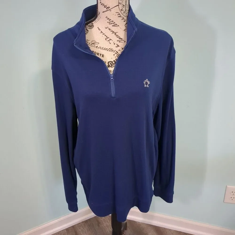 Simply Southern Blue Quarter Zip Pullover Turtle Embroidered Logo Sweater Mens l
